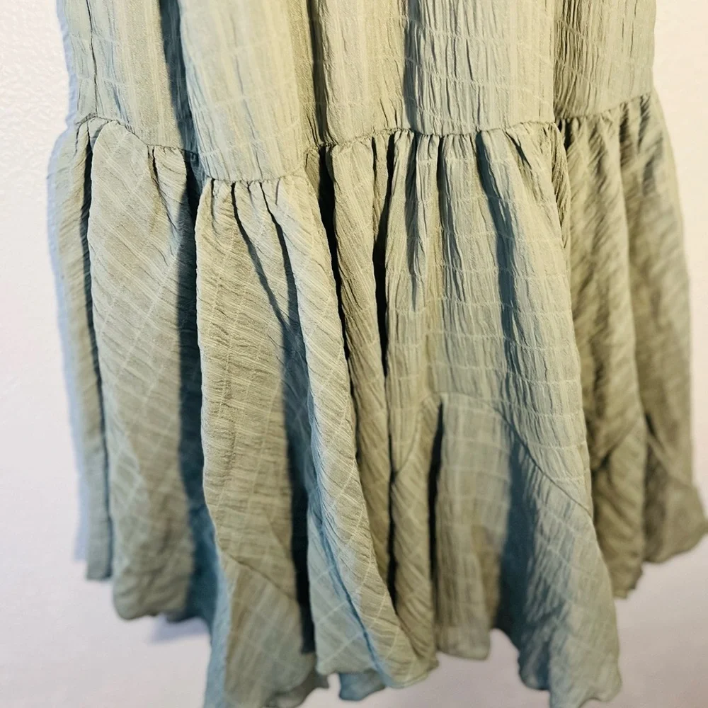 Miou Muse Halter Dress Olive Green Boho Ruffle Short Sleeveless Size L